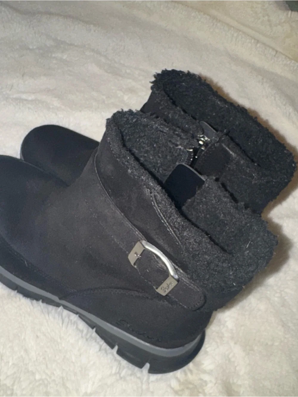 Skechers Black Fleece-Lined Winter Ankle Boots